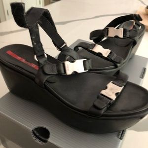Prada Sandals! Black leather platform